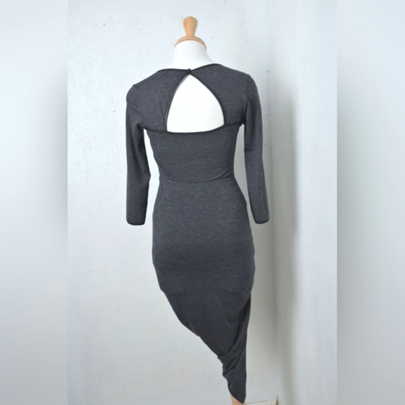 GUESS | Dark grey front key hole & black pleather trim draped style dress - Picture 2 of 15